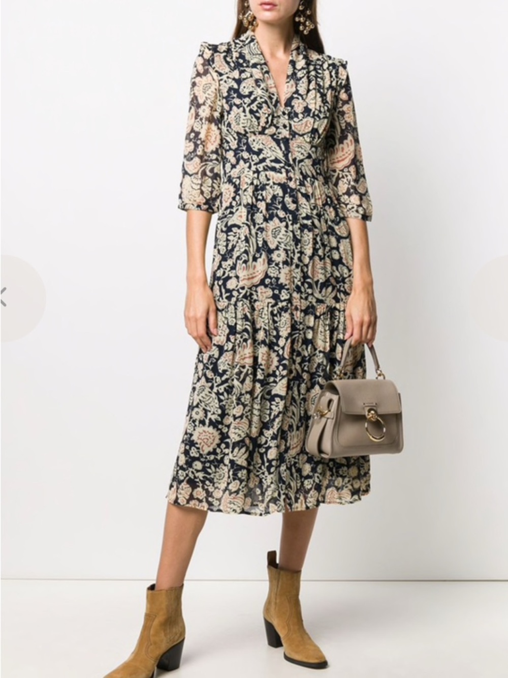 BA&SH Aline Ruffle-trimmed Printed Georgette Midi